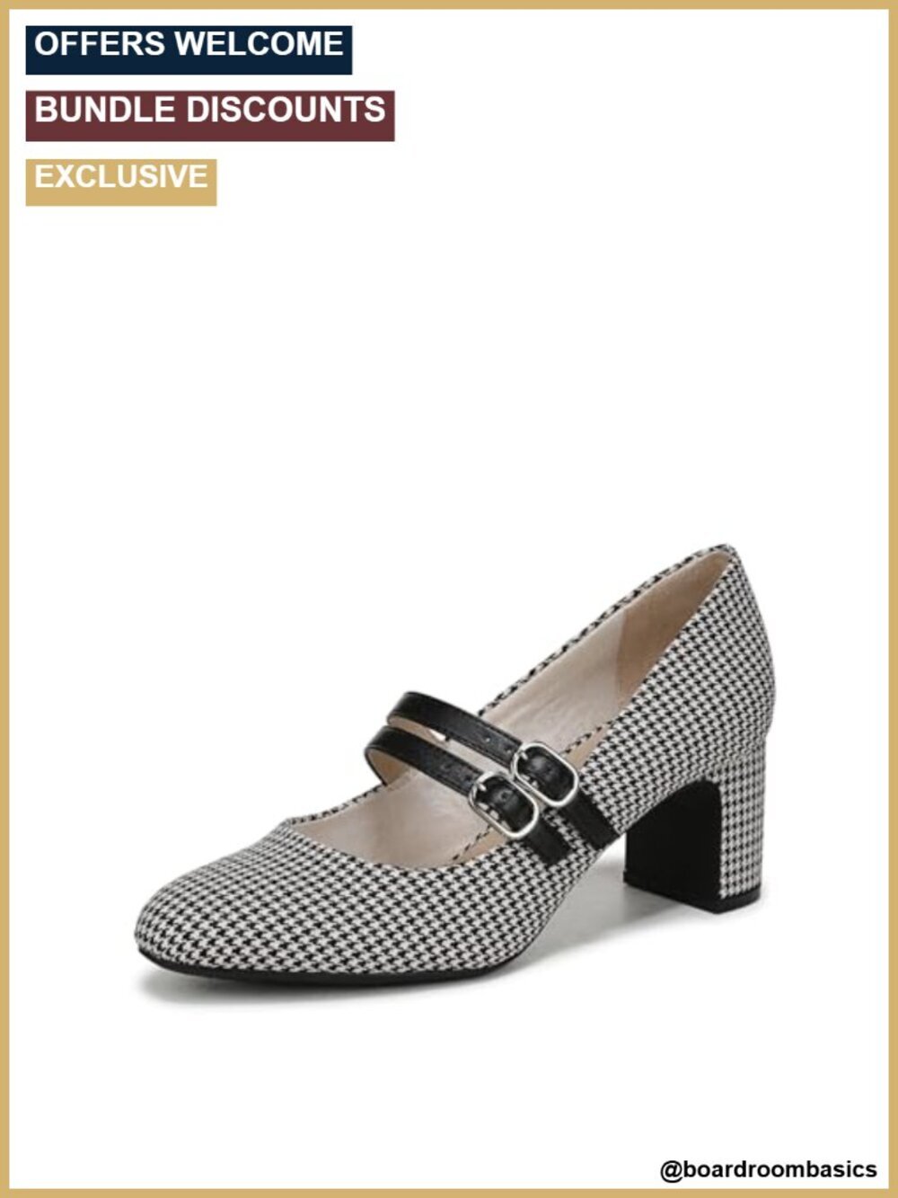 Mary Jane Pump with Block Heel, Round Toe, Adjustable Buckle